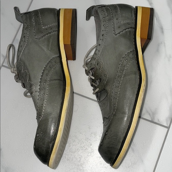 Leather Gray Brogue Oxford Shoes Lace up Formal Dress Shoe Size 37.5 - Picture 3 of 8
